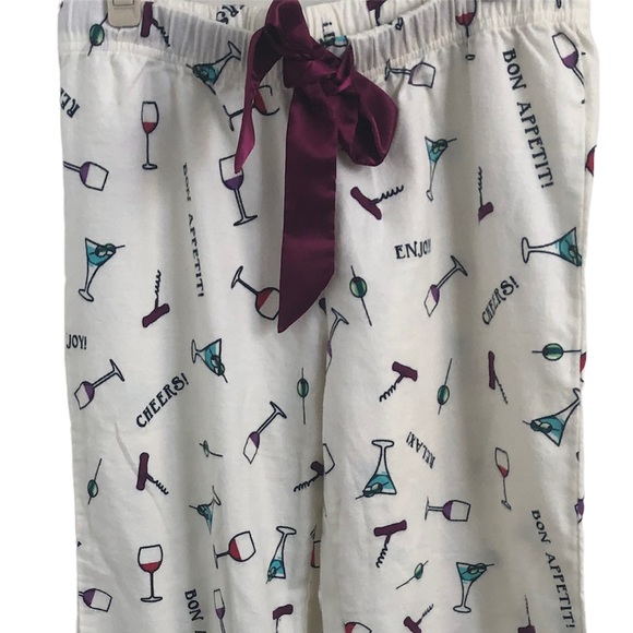 Nautica Flannel Loungewear Sleepwear Pjs Printed Cocktails Wine Martini - Picture 4 of 6